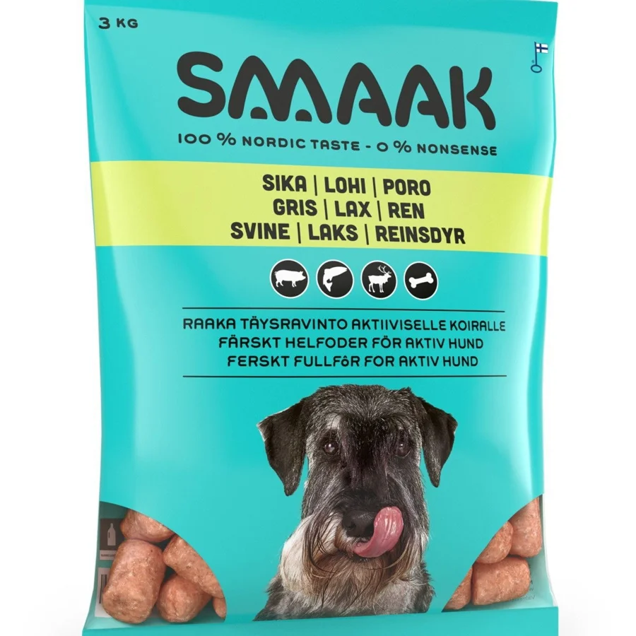 SMAAK aktiivisen koiran possu, lohi ja poro, 3 kg
